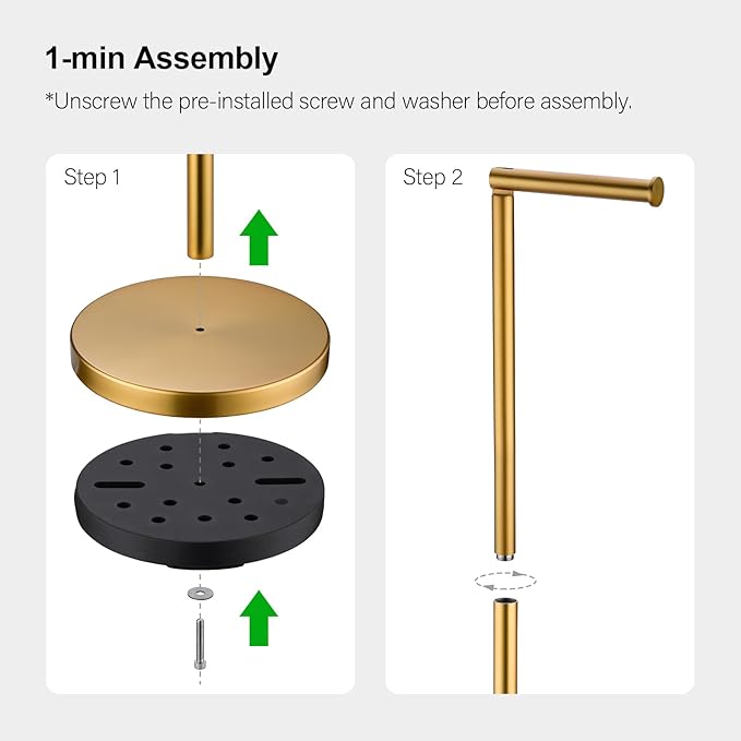 BAGNOLUX Bathroom Toilet Paper Holder Stand with Reserve, SUS304 Stainless Steel Rustproof Pedestal Tissue Roll Holder Heavy Duty (Brushed Brass)
