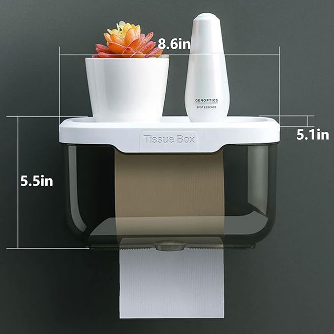 Toilet Paper Holder - Wall Mounted Waterproof Bathroom Roll Holder,Multifunction Dispenser Cat Proof No Drilling (Grey)