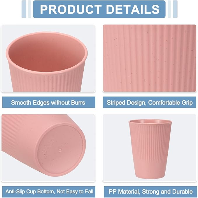 uxcell 4 Pcs Simple Toothbrush Cup, 3.3 x 3.3 x 4.2 Dishwasher Safe Bathroom Tumbler Reusable Plastic Cup Set for Storing Toothpaste Combs, Light Pink