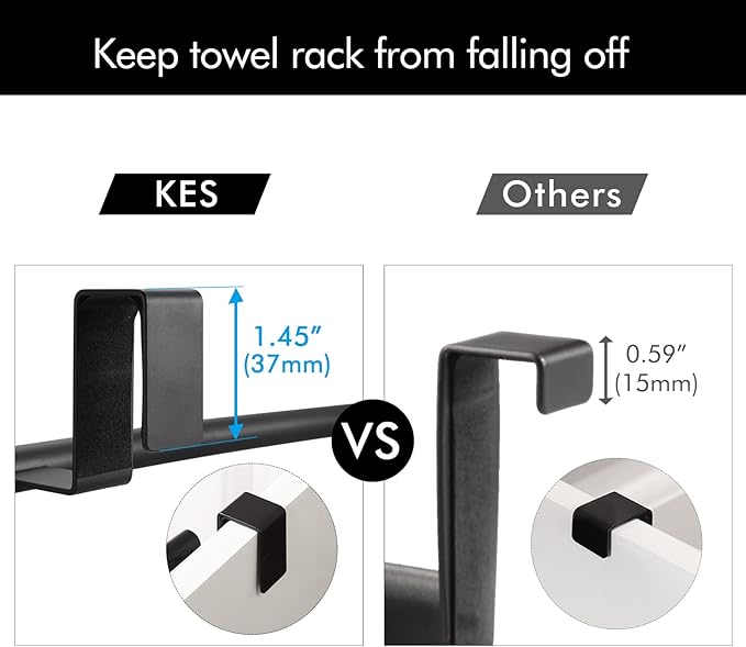KES Over The Door Towel Rack, Over Cabinet Towel Bar Kitchen Bathroom Towel Holder Storage Dish Towel Holder, Over Cabinet Cupboard Door Towel Bar, Matte Black 2 Pack, KTH500S26-BK-P2
