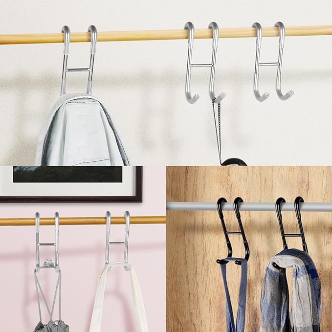 NINETREX Shower Door Hooks,Over Glass Door Hooks for Bathrooms Frameless Glass,Heavy Duty SUS 304 Stainless Steel Hook for Towels,Squeegee,Loofah,Shaver,Robe,4 Pack,Black