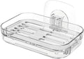 Soap Dish for Shower Clear Acrylic Bar Soap Holder with Self-Draining Design - No Drilling Required Strong Adhesive Mount for RV Bathroom and Kitchen Easy to Clean and Space-Saving (Adhesive)