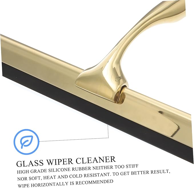 Shower Squeegee Deluxe Stainless Steel Wiper for Glass Mirrors Windows and Tiles Weighted Handle for Smooth Cleaning for Bathroom and Home Use Golden