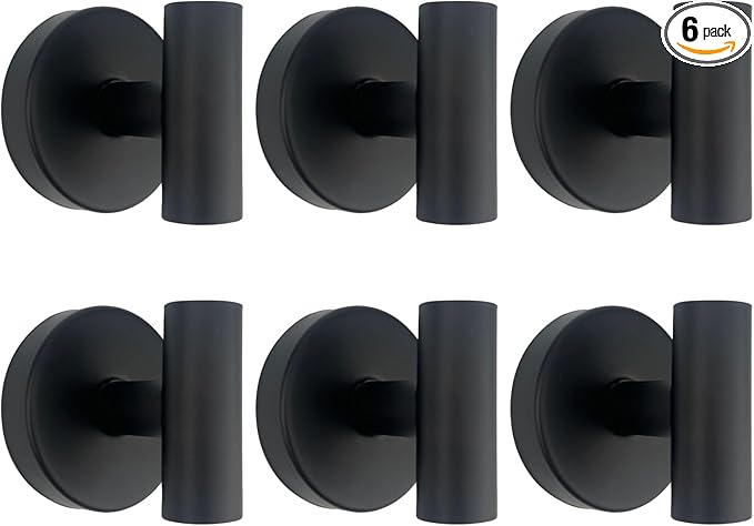 6 PCS Suction Cup Shower Towel Hooks, Wall Mount Robe Holder, Heavy Duty No Drill Wall SUS304 Waterproof Stainless Steel Hooks for Bedroom, Bathroom, Kitchen, Hotel and Office (Matte Black)
