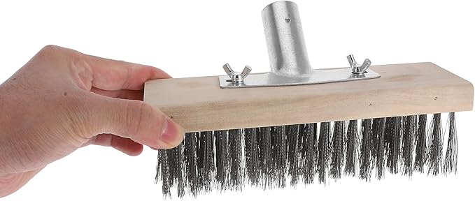 Heavy-Duty Stainless Steel Wire Floor Scrub Brush 20cm Head and Grout for Outdoor Concrete, Patio, Garage, and Garden Surfaces – Floor Cleaning Scrubber Tool