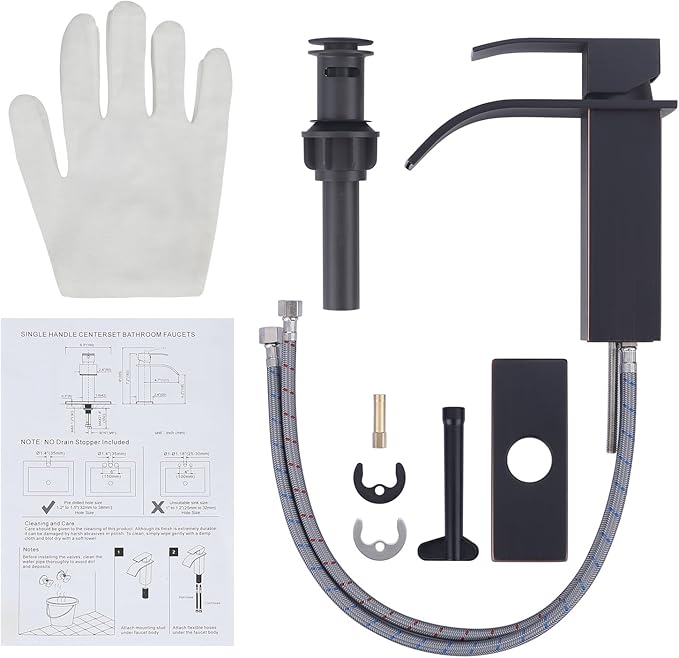 Oil Rubbed Bronze Bathroom Faucet: ARCORA Waterfall Spout Faucet for Bathroom Sink Single Handle Mixer Tap Lavatory Vanity Sink Faucet with Deck Plate and Pop Up Drain, 1 or 3 Hole