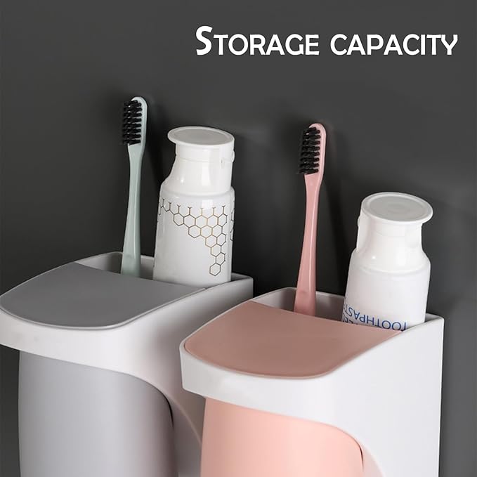 Toothbrush Holder Suction Cup Set, sgzscl Bathroom Storage Organizer Space Saving for Family Members Father Mother and Son/Daughter (Lightwight Blue)