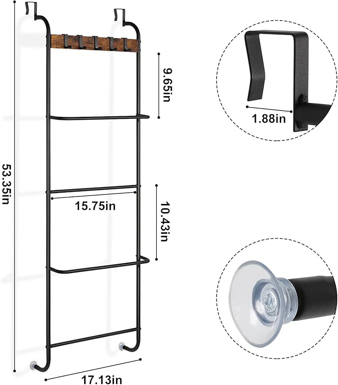 Over The Door Towel Rack Door Rack Hanger Organizer Bathroom Door Rack for Towels Over The Door Hooks with Shelves Behind Door Towel Holder for Livingroom, Back of Door 4 Tier Towel Bar