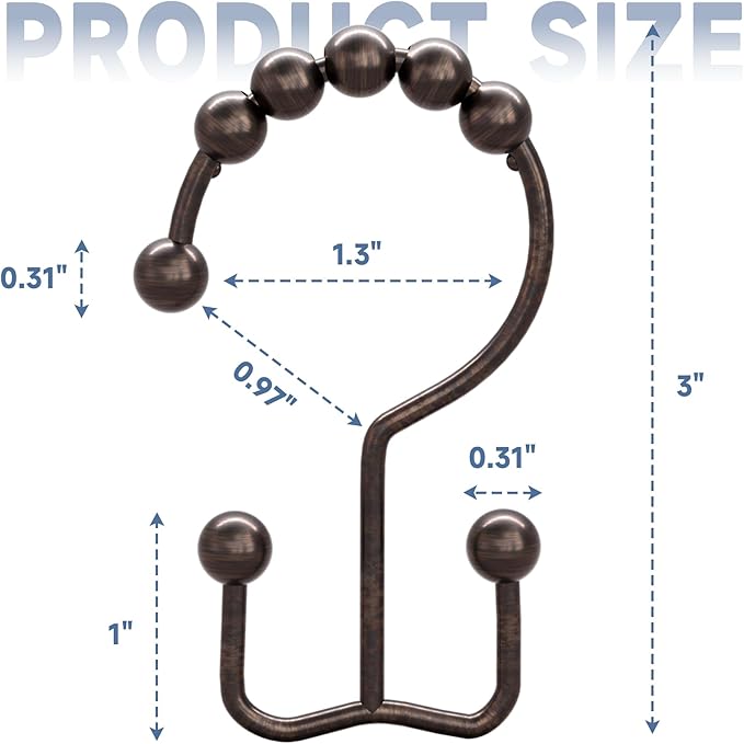 Titanker Shower Curtain Hooks Rings, Rust Resistant Metal Double Glide Shower Hooks Rings for Bathroom Shower Rods Curtains, Set of 24 Hooks - Bronze