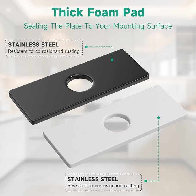 6.3IN Sink Faucet Hole Cover, Deck Plate Escutcheon - Sink Hole Cover, Plumbing Cover Plates, 6.3" Square Escutcheon for Bathroom Faucet 1-3 Hole, Stainless Steel(Mate Black)