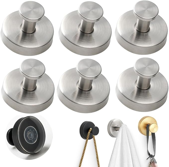 Suction Cup Hooks for Door Wreaths,2026 New No-Drill Hooks for Valentine's Decor,Stainless Steel Waterproof Suction Cup Hook,Holder Towel Hooks for Bathroom Wall,Kitchen,Glass,Tile (Silver, 6 PCS)