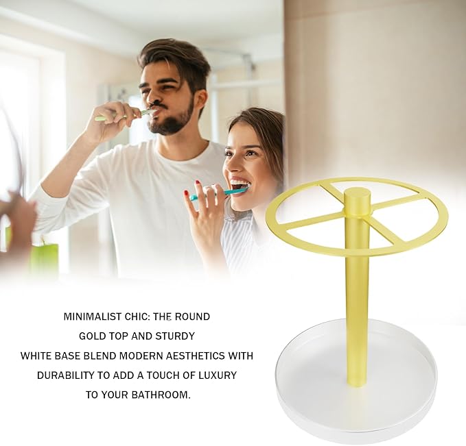 Toothbrush Holders Stand for Bathroom,4 Slot Toothbrush Organizer with Non-Slip Base, Holds Electric Toothbrushes, Toothpaste ， Razors, Countertop Toothbrush Storage Gold and White