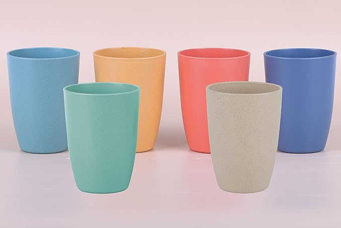 LuckyZone Wheat Straw Unbreakable Cup - 12 oz Reusable Drinking Glasses Sets for Kitchen, Home - Dishwasher Safe Tumbler - BPA Free & Eco-Friendly (12Pcs/6Color)