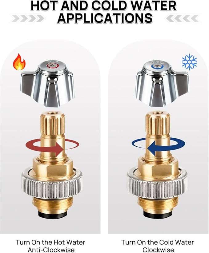4" Brass Faucet Handle Cartridge Replacement Stem Assembly Faucet Valves Hot and Cold Knob Handle Kit with Stem for Kitchen & Bathroom Knob Handles