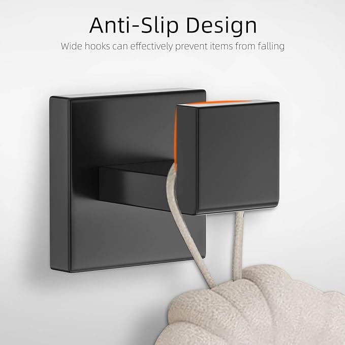 Towel Hooks for Bathroom 4 Packs Matte Black Bathroom Coat Hook Robe Towel Hooks Heavy Duty Door Hangers SUS304 Stainless Steel Wall Mounted