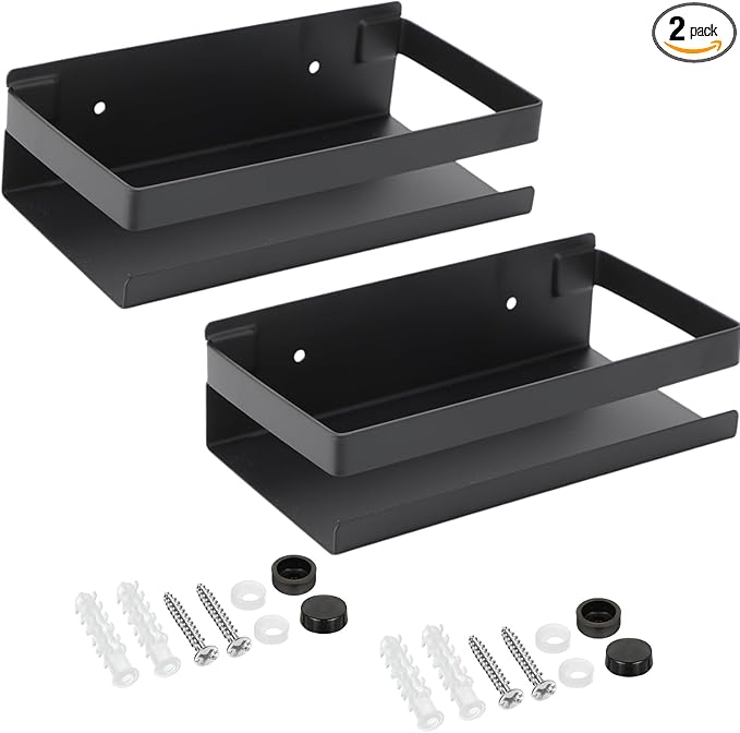 Lallisa 2 Pieces Stainless Steel Shelf Bathroom Shower Floating Shelves Wall Mounted Shower Caddy Basket Shelf Storage Organizer Shelves for Bathroom, Kitchen, Living Room (7.87 Inches/ 20 cm,Black)