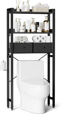Housolution Over The Toilet Storage with 2 Drawers, 3 Tier Over Toilet Bathroom Organizer with Height Adjustable Shelves and Hooks, Space Saver Above Toilet for Bathroom/Restroom/Laundry, Black