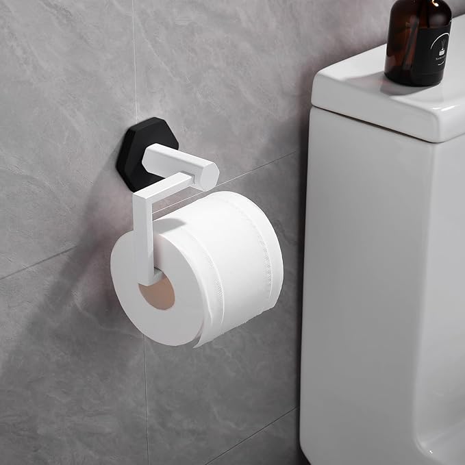GERZWY SUS 304 Stainless Steel Toilet Paper Holder White & Black Finish, Paper Towel Dispenser Tissue Roll Hanger Wall Mounted