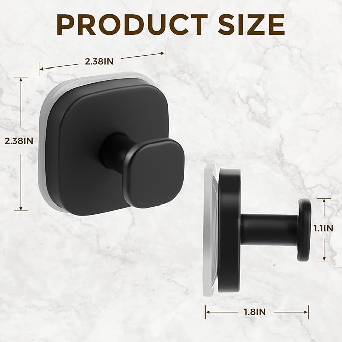 Suction Cup Hooks for Shower, No-Drill Towel Hooks for Bathrooms, Kitchen, Glass Door, Mirror, Tile, Shower Suction Hooks for Hanging Towels, Robe, Loofah, Christmas Wreath (Matte Black, 2 Pack)