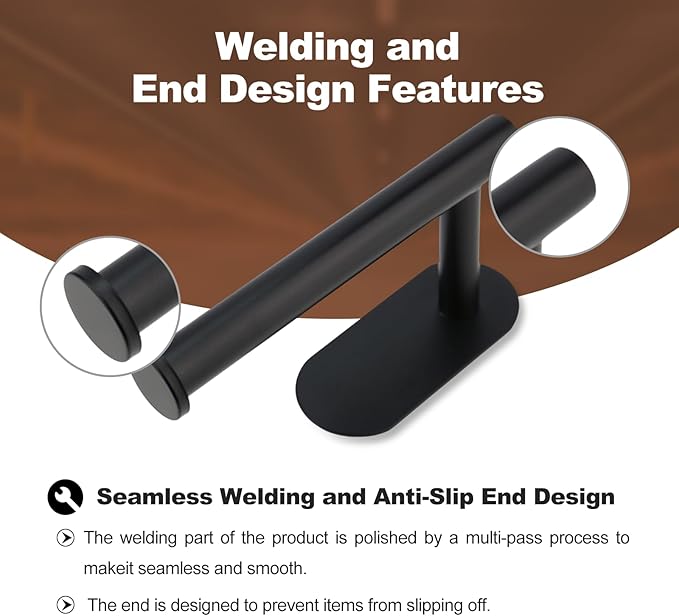 Toilet Paper Holder 2 Pack (Black&White)-Self Adhesive Toilet Paper Holder Wall Mount for Bathroom,SUS 304 Stainless Steel Command Strip Toilet Paper Roll Holder Stick On Wall,No Drilling