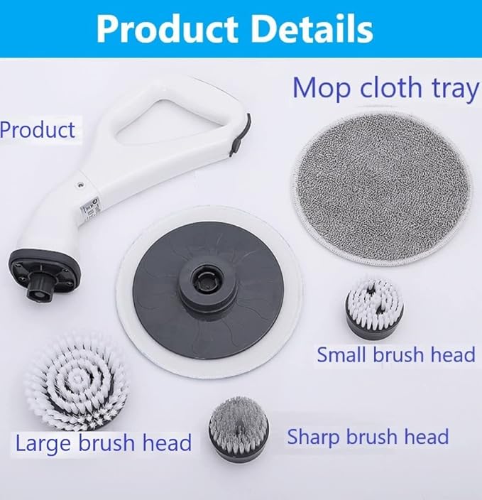 Electric Scrubber Brush for Cleaning Electric Cleaning Brush Scrubber Rechargeable Cordless Portable High Spin Scrubber Kit 4 Replaceable Cleaning Brush Heads for Cleaning Kitchen Pool Car (White)