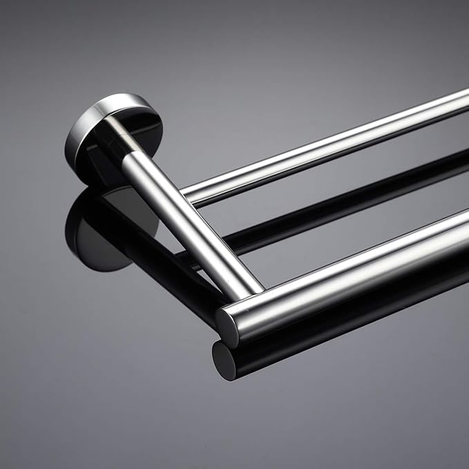 Miyili Double Towel Bar 24-Inch Stainless Steel Bathroom Towel Rack Holder Wall Mount Polished Finish, A01C60B