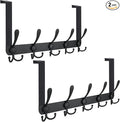 TICONN Over The Door Hooks, 5 Heavy Duty Tri Coat Rack All Metal Coat Hanger for Bathroom Bedroom Dorm (Matte Black, 2PK, Fit 1-3/4" Doors)