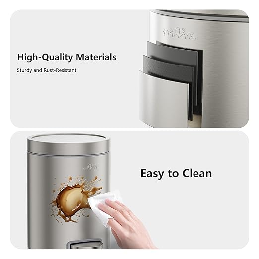 mVm 3+0.8 Gal Kitchen Trash Can with Lid, Stainless Steel Step Trash Can for Home Bathroom Office (Tin)