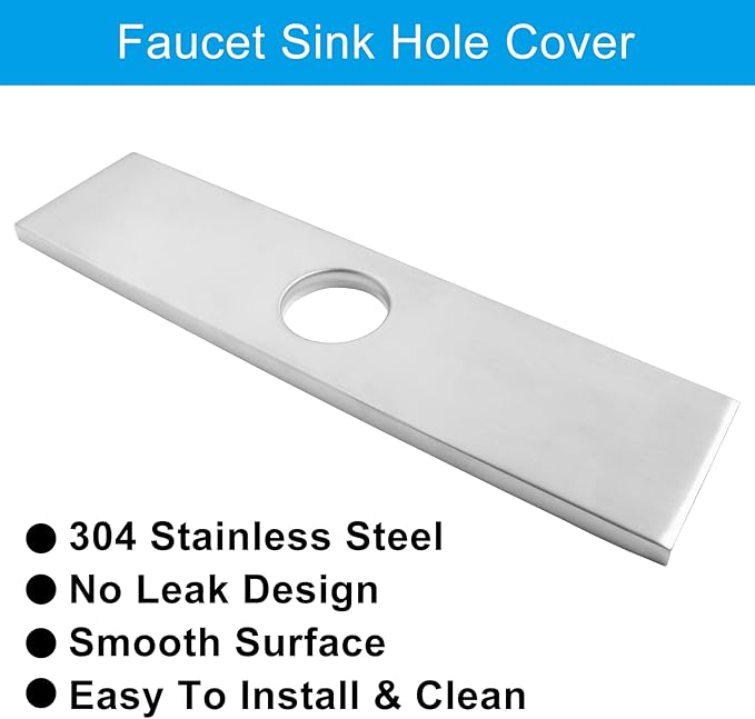 Biaungdo 10" Hole Cover Deck Plate, Brushed Nickel Escutcheon Plate Stainless Steel Bathroom Faucet Plate Rectangle Faucet Cover Plate for 1 or 3 Hole Bathroom Vanity Sink Faucet