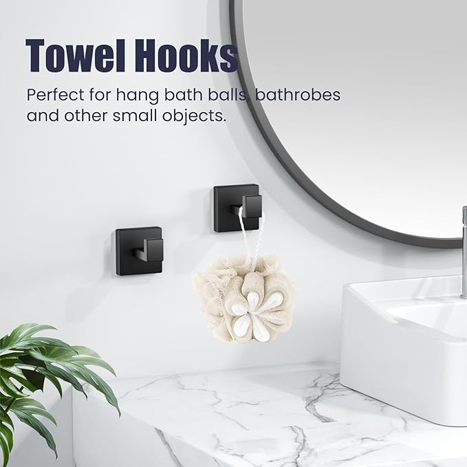 Bathroom Hardware Accessories Set: 7-Pieces Bath Towel Bar Set, Towel Racks for Bathroom Wall Mounted, SUS304 Stainless Steel, Matte Black