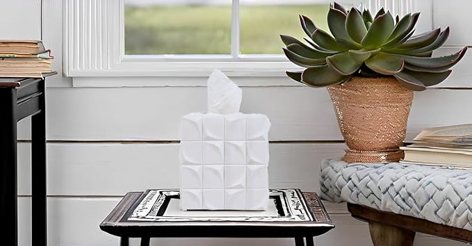 Hymmah Modern Square Tissue Box Cover Holder,Bathroom Accessories Decor Unique Design Tissue Box Cover for Bathroom Vanity Counter Tops Also Great for Bedrooms and Living Rooms