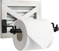Farmhouse Toilet Paper Holder with Galvanized Metal& Black Metal - Rustic Weathered White Wood Wall Mount Toilet Roll Holder for Bathroom Decor