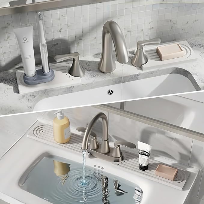 Stone Sink Mat for Kitchen - Water Absorbent Stone Tray, Quick Dry Faucet Mat, Kitchen Sink Splash Guard,Sink Mat & Base Faucet Mat for Counter Protection[White, 23.6"x4"]