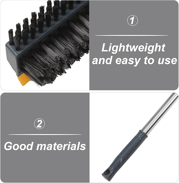 CLISPEED Shower Scrub Brush and Floor Brush with Stiff Bristles 2-in-1 with Stainless Steel Squeegee Blue-Yellow Hard Bristle for Grout and Floor Cleaning