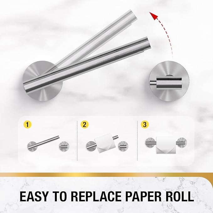 HITSLAM Brushed Nickel Toilet Paper Holder Wall Mount, Double Post Pivoting Toilet Paper Roll Holder, SS304 Stainless Steel Bathroom Toilet Tissue Holder, 2 Pack
