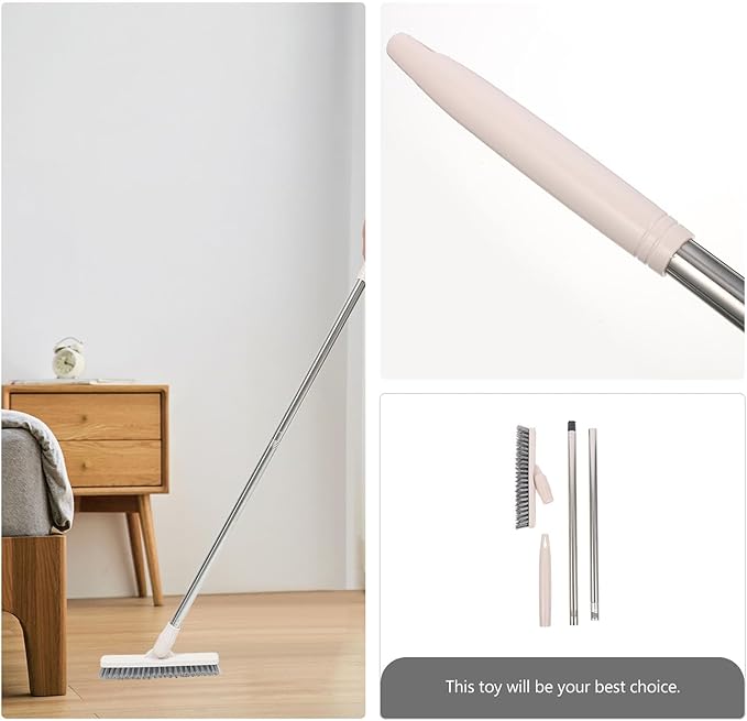 GALPADA Long Handle Floor Scrub Brush Rotatable Tile Grout Crevice Brush Beige Stiff Bristle for Bathroom Kitchen Wall and Floor Cleaning