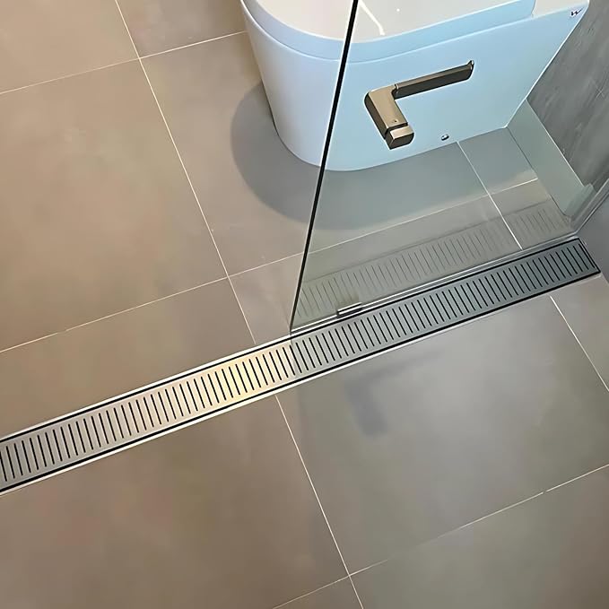 Linear Shower Drain 12 Inch- Rustproof Aluminum Shower Drain Hair Catcher, Silk Silver Drain Shower Adjustable Waste Outlet, Cut-to-Fit Design Shower Drains, Corrosion-Resistant