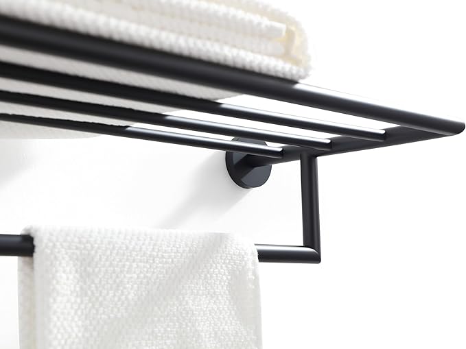 Towel Racks for Bathroom, Towel Shelf Matte Black, Wall Mounted Bath Towel Holder, Modern Hotel Style Towel Bar 26Inch, 077100-MB Leo Series