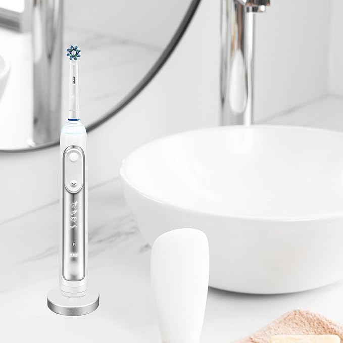 Silver Electric Toothbrush Holder for Bathroom, Stainless Steel Freestanding Brush Holder, Compatible with Oral-B iO Series 3/4/5/6, Pro 500/1000/2500/3000/5000/7000/7500, Genius 6000/8000