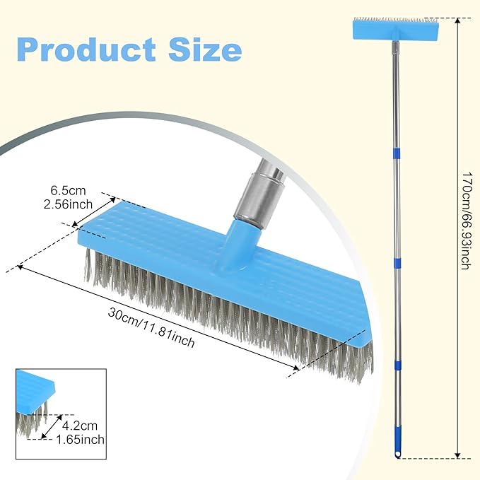 Grout Brush Scrub Brush Combo Tile Scrub Brush with Bristles Floor Scrubber Brush with Long Handle Scrubber for Cleaning Patio Bathroom Tub Bath Garage Patio Wall Pool
