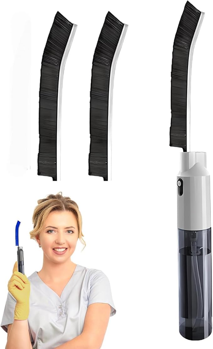 Hard Bristle Crevice Cleaning Brush with Spray Bottle Crevice Cleaning Brush with Replacement Brushes Grout Gap Scrub Brush Household Cleaning Tools for Kitchen Bathroom Sink Corner (Black)