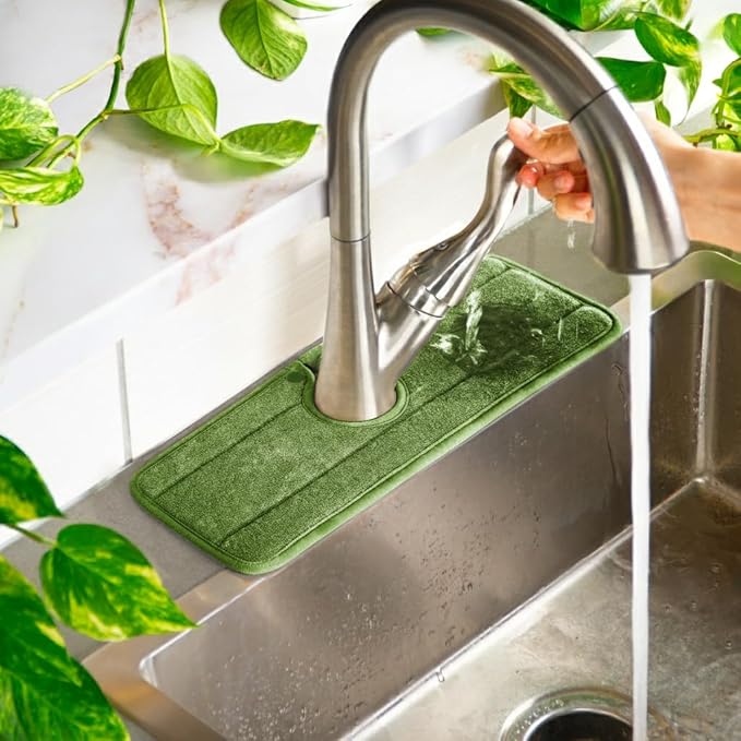 The Original Ternal Sinkmat Drip Catcher & Splash Guard, Faucet Mat for Sinks – Absorbent Microfiber, Machine Washable Counter Protector & Drying Mat for Kitchen, Bathroom or RV [Moss Green]