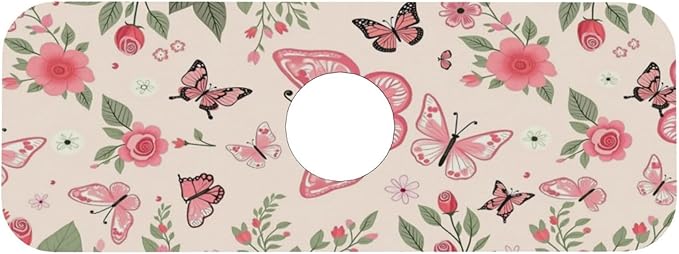 Butterfly Floral 15" X 5.5" Kitchen Sink Splash Guard, Faucet Guard Draining Mat, Faucet Suction Pad For Kitchen Bathroom