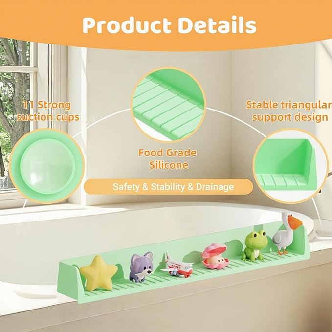 Bathtub Splash Guard for Kids - 2.6 Ft Length with Toy Tray & 11 Strong Suction Cups, Silicone Splash Guard for Easy Clean & Fold,Universal for Tubs,Bathroom & Kitchen Sinks