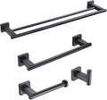 Miyili Matte Black 4-Piece Bathroom Hardware Kit Set Stainless Steel Wall Mount - Includes Double Towel Bar, Hand Towel Rack, Toilet Paper Holder, Robe Hook, BS02B4