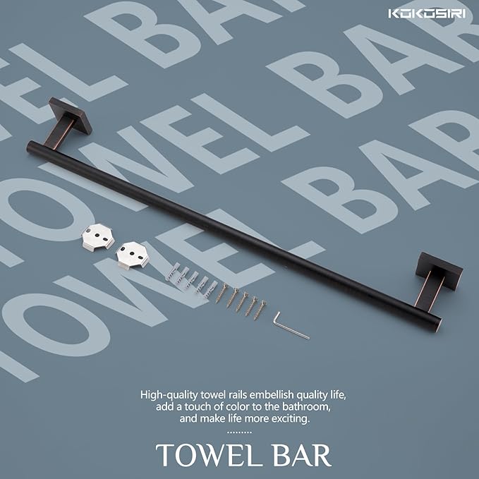 KOKOSIRI Bathroom Towel Bar Bath Towel Holders for Toilet Kitchen Cabinet Wall Mount 24 Inch Oil Rubbed Bronze Stainless Steel B4005ORB-L24
