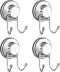 SANNO Powerful Vacuum Suction Cup Hooks for Shower Flat Smooth Wall Surface Towel Robe Bathroom Kitchen Shower Bath Coat,NeverRust Stainless Steel Black (4 Pack)
