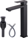 Vessel Sink Faucet Matte Black, ARCORA Single Handle Tall Bathroom Faucet, Single Hole Lavatory Vanity Mixer Tap with Pop Up Drain and Faucet Supply Lines