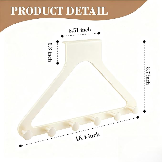 HGZBS Over Door Hooks, No Drill Silent Use 6 Hooks for Towels & Clothes, Modern Matte Metal 10.6 inch (Cream White, Extended)
