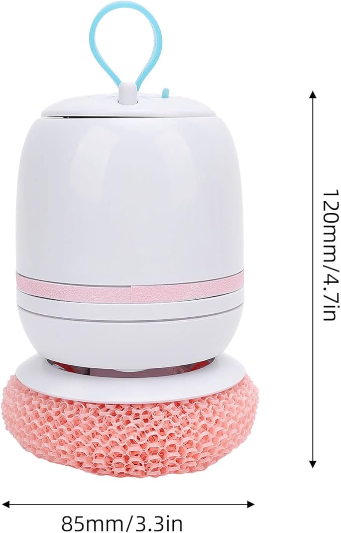 Electric Dish Brush, Cordless, ABS Material, USB Rechargeable, with Storage Container, 4.7x3.3 Inch, Plant Fiber Brush Head (Pink)